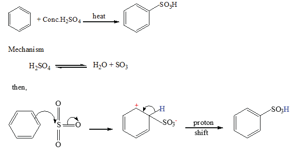 Sulphonation of benzene or reaction of benzene with sulphuric acid ...